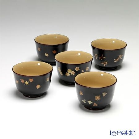 【伝統工芸】輪島塗 湯呑 5客揃小花 坂口政昭氏作