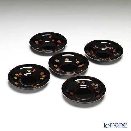 【伝統工芸】輪島塗 茶托 5客揃小花 坂口政昭氏作