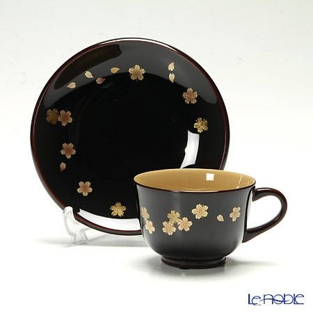 【伝統工芸】輪島塗 コーヒーカップ＆ソーサー＆スプーン 小花 桜 坂口政昭氏作