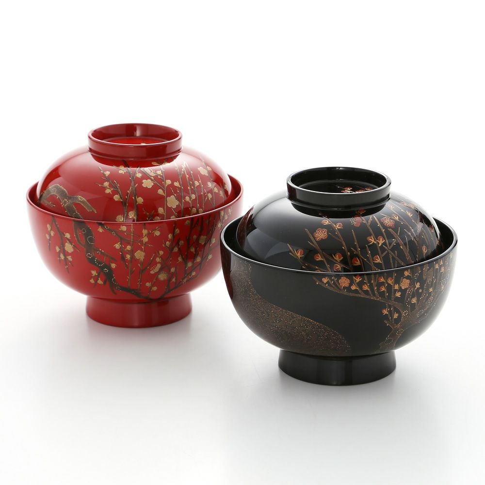伝統工芸】輪島塗 夫婦椀 2客揃 紅白梅 浦出稲舟氏作品 | ブランド洋食