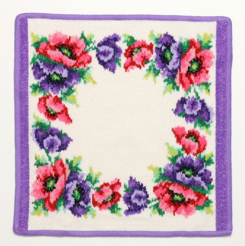 フェイラー ハンドタオル ポピー ホワイト パープル 30×30cm