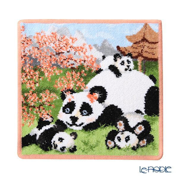 フェイラー ハンドタオル（ハンカチ） パンダの親子 アプリコット 25×25cm