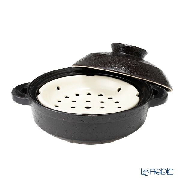 伊賀焼窯元 長谷園 ながたにえん 伊賀土鍋 ヘルシー蒸し鍋「優」黒釉 小（2-4人用）496-NNC-21 【IH・直火用】