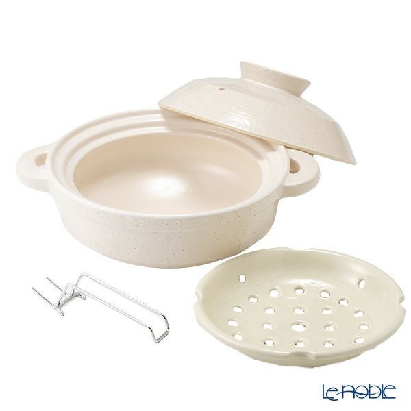 伊賀焼窯元 長谷園 ながたにえん 伊賀土鍋 ヘルシー蒸し鍋「優」白釉 小（2-4人用）496-NNC-22 【IH・直火用】