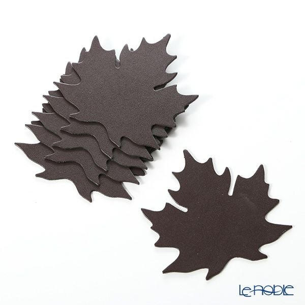 デリア（Deria） コースター リーフ 6枚セット ブラウン／レザーボード（リサイクルレザー） 9×9cm BRD70SC4