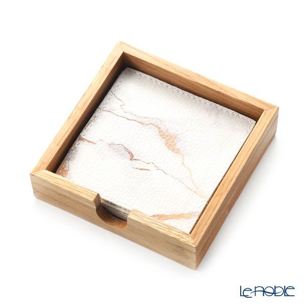 デリア（Deria） コースター スクエア 6枚セット 9×9cm マーブルゴールド BRD340.46Z 木製ホルダー付