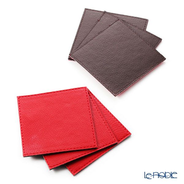 デリア（Deria） コースター スクエア リバーシブル 6枚セット 9×9cm レッド×ブラウン BRD1800 木製ホルダー付