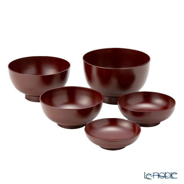 井助 漆器 応量器（応量椀） 入れ子椀 5点セット 朱 木紛加工品／漆塗り NC-544