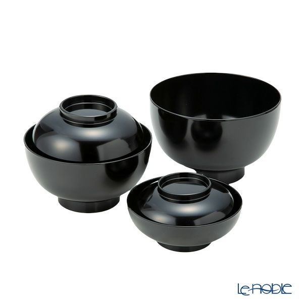 井助 漆器 応量器（応量椀） 入れ子椀 5点セット 黒 木紛加工品／漆塗り NC-544