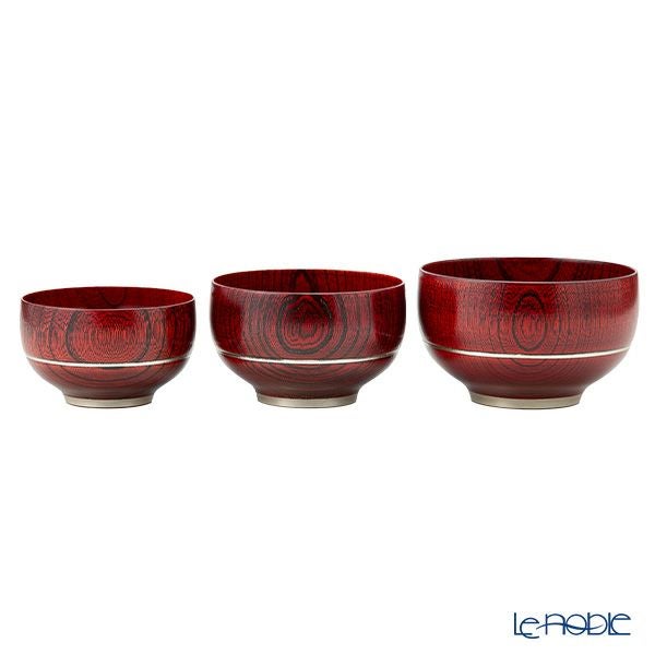 井助 漆器 重なり椀／ボウル 入れ子 3点セット 赤擦り 木製（けやき）／漆塗り NC-FB12-14