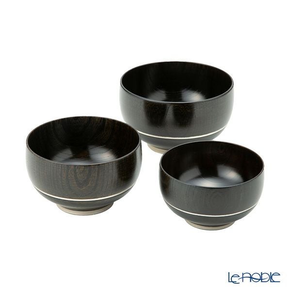 井助 漆器 重なり椀／ボウル 入れ子 3点セット 黒擦り 木製（けやき）／漆塗り NC-FB12-18