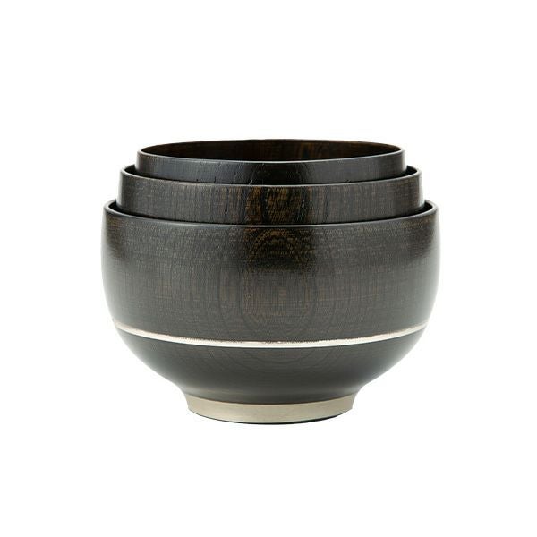 井助 漆器 重なり椀／ボウル 入れ子 3点セット 黒擦り 木製（けやき）／漆塗り NC-FB12-18