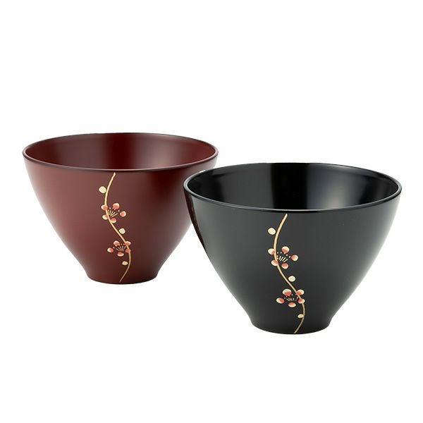 井助 漆器 夫婦椀 ペア 2客セット 紅白華 木製／漆塗り 11×7cm MA-723