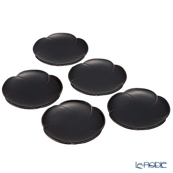 井助 漆器 銘々皿 福梅 溜塗 14.5cm 5枚セット 木紛加工品／漆塗り NC-150