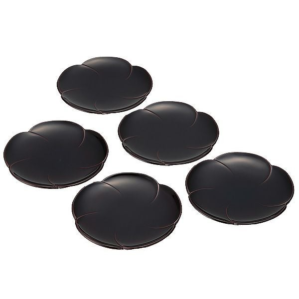 井助 漆器 銘々皿 福梅 溜塗 14.5cm 5枚セット 木紛加工品／漆塗り NC-150