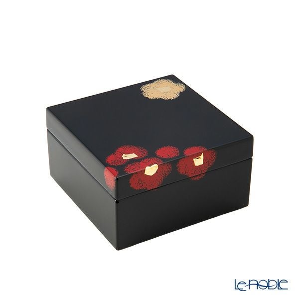 井助 紅白華 角小箱 木粉と樹脂の成型品 漆塗り 小物入／ジュエリーケース 9.2×H5.3cm MA-885