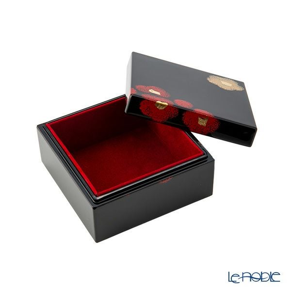 井助 紅白華 角小箱 木粉と樹脂の成型品 漆塗り 小物入／ジュエリーケース 9.2×H5.3cm MA-885