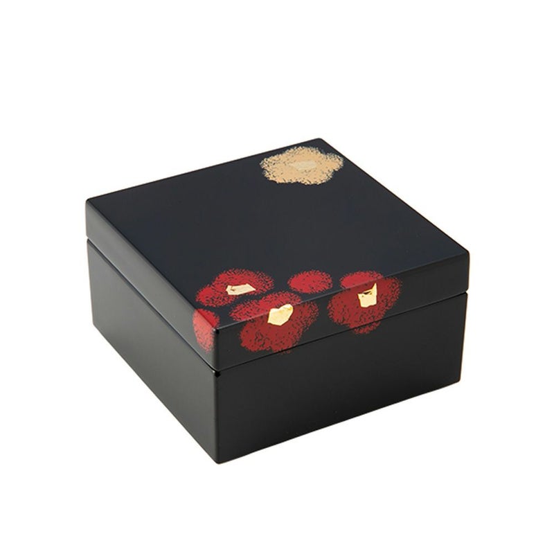 井助 紅白華 角小箱 木粉と樹脂の成型品 漆塗り 小物入／ジュエリーケース 9.2×H5.3cm MA-885