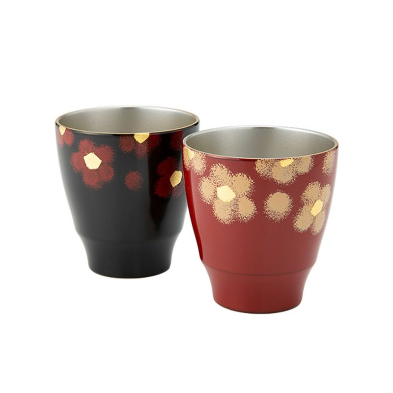 井助 紅白華 ぐい呑み ペア 木粉と樹脂の成型品 漆塗り 7×4cm G11-12901