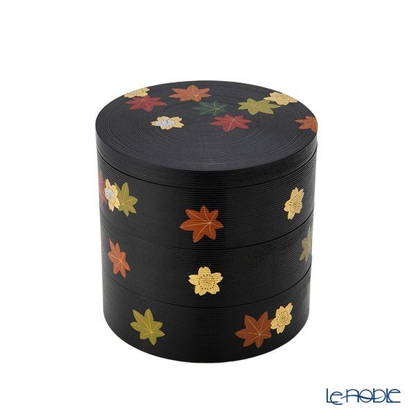 井助 丸三段重箱 千筋 春秋 漆塗り 木製（栓の木）18×H18cm NC-549