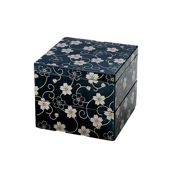 井助 漆器 二段重 桜唐草 黒（パール） 木紛加工品／ウレタン塗り 10.5×H9cm NC-675