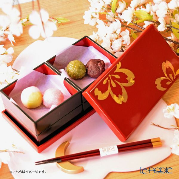 井助 うたげ花見重箱 さくら 松花堂弁当箱 朱 木粉と樹脂の成型品 ウレタン塗り 縦11×横21×高さ8cm NC-590