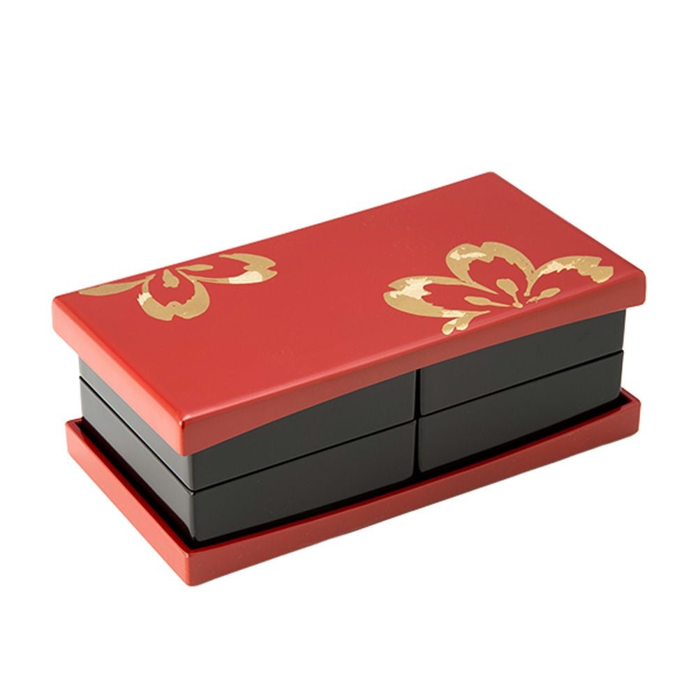 井助 うたげ花見重箱 さくら 松花堂弁当箱 朱 木粉と樹脂の成型品
