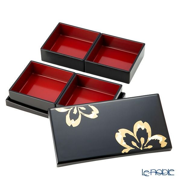 井助 うたげ花見重箱 さくら 松花堂弁当箱 黒 木粉と樹脂の成型品 ウレタン塗り 縦11×横21×高さ8cm NC-590