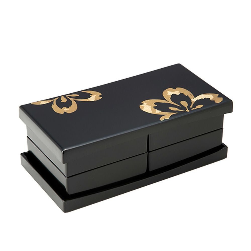 井助 うたげ花見重箱 さくら 松花堂弁当箱 黒 木粉と樹脂の成型品 ウレタン塗り 縦11×横21×高さ8cm NC-590