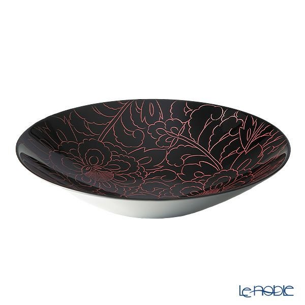 井助 漆器 ボウル 牡丹彫 大鉢 黒／朱 木紛加工品／漆塗り 24×H5cm MA-724