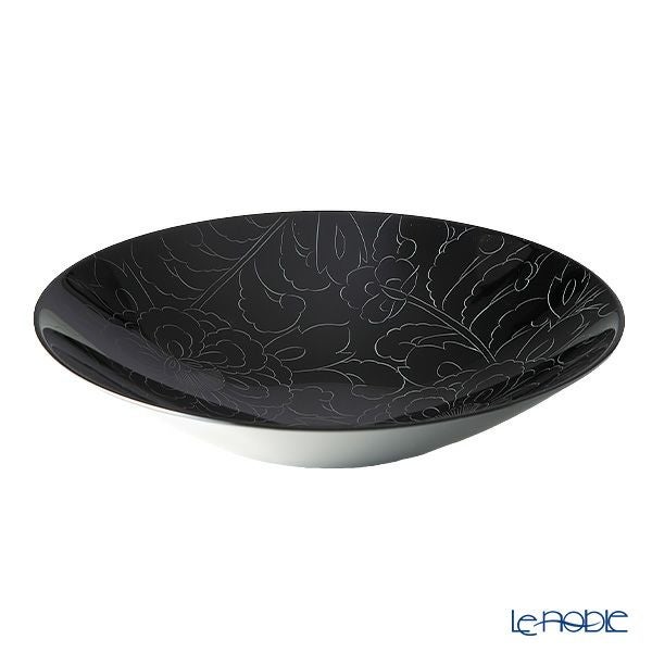 井助 漆器 ボウル 牡丹彫 大鉢 黒／白 木紛加工品／漆塗り 24×H5cm MA-668