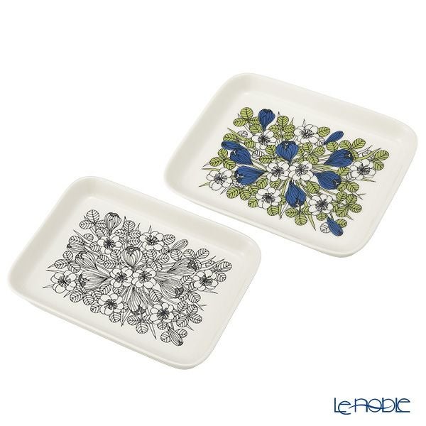 アラビア（ARABIA）クロッカス プレート 15×19cm ペア ブラック ＆ グリーン