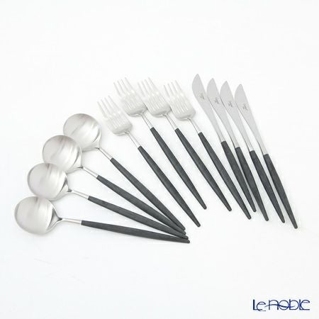 クチポール ゴア GOA ブラック／シルバー 4人用カトラリー テーブル12本セット マット仕上げ