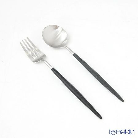 クチポール ゴア GOA ブラック／シルバー テーブルスプーン＆フォークセット マット仕上げ