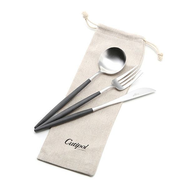 クチポール ゴア GOA ブラック／シルバー テーブルスプーン＆テーブルフォーク＆テーブルナイフ 3点セット マット仕上げ【ロゴ入リネン袋付】