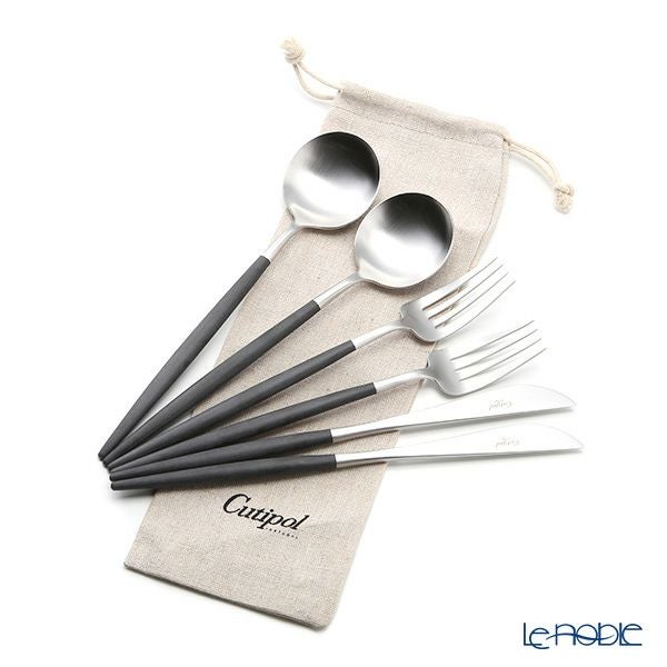 クチポール ゴア GOA ブラック／シルバー テーブルスプーン＆テーブルフォーク＆テーブルナイフ 6点セット マット仕上げ【ロゴ入リネン袋付】