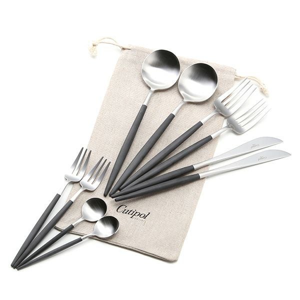 クチポール ゴア GOA ブラック／シルバー 2人用 10点セット マット仕上げ【ロゴ入リネン袋付】