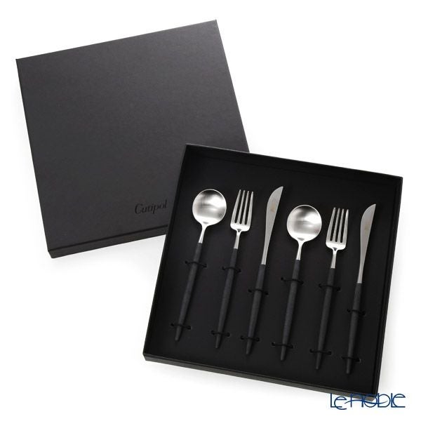 クチポール ゴア GOA ブラック／シルバー マット仕上げ デザートスプーン＆デザートフォーク＆デザートナイフ 6点セット【ブランドボックス付】