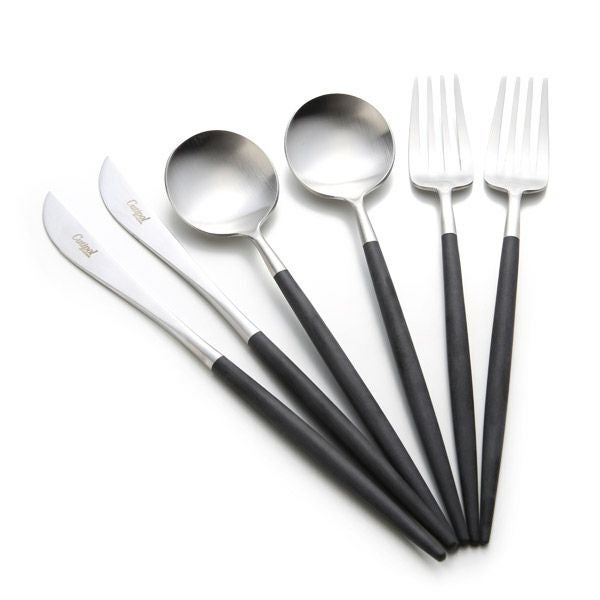 クチポール ゴア GOA ブラック／シルバー マット仕上げ デザートスプーン＆デザートフォーク＆デザートナイフ 6点セット【ブランドボックス付】