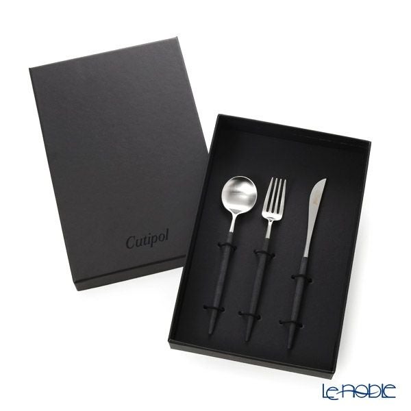 クチポール ゴア GOA ブラック／シルバー マット仕上げ デザートスプーン＆デザートフォーク＆デザートナイフ 3点セット【ブランドボックス付】