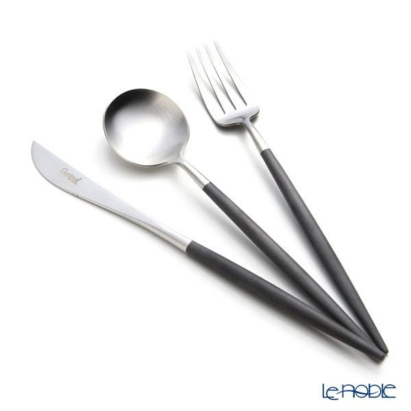 クチポール ゴア GOA ブラック／シルバー マット仕上げ デザートスプーン＆デザートフォーク＆デザートナイフ 3点セット【ブランドボックス付】