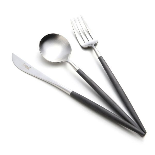 クチポール ゴア GOA ブラック／シルバー マット仕上げ デザートスプーン＆デザートフォーク＆デザートナイフ 3点セット【ブランドボックス付】
