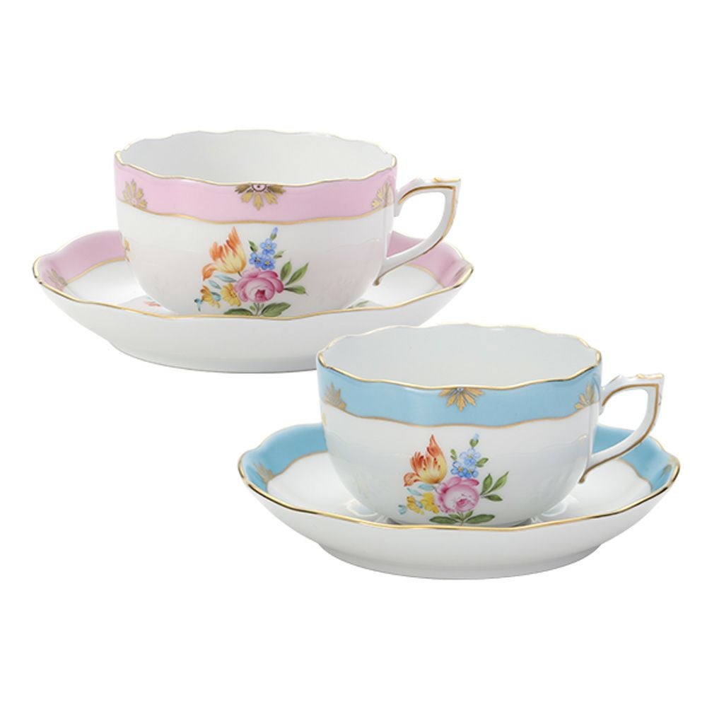 ヘレンド ローズチューリップ ブルー RTFB ＆ ピンク RTFP ティーカップ＆ソーサー 200ml ペア 20724-0-00
