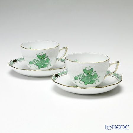 ヘレンド (HEREND) アポニーグリーン 00730-0-00 ティーカップ＆ソーサー（兼用） 200ml ペア