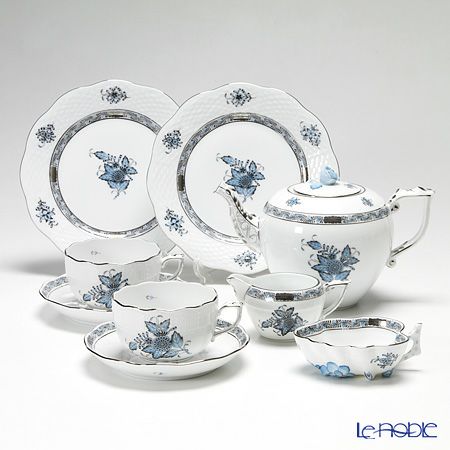 ヘレンド アポニーターコイズプラチナ 2人用 ティー7点セット