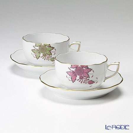 ヘレンド クロチルド ピンク＆グリーン ティーカップ＆ソーサー 200ml ペア