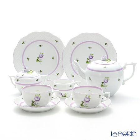 ヘレンド ウィーンのバラ ライラック 2人用 ティー7点セット