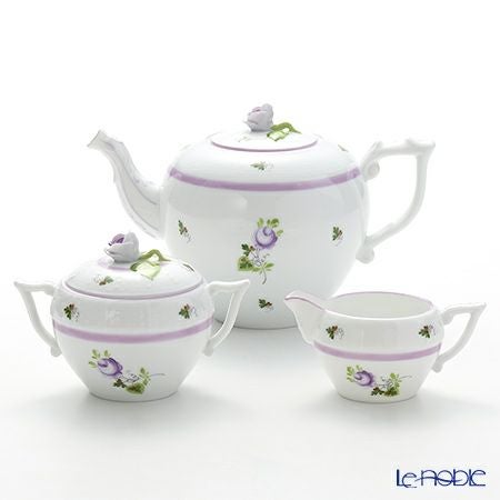 ヘレンド ウィーンのバラ ライラック ポット3点セット