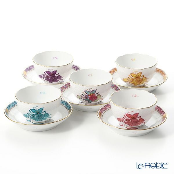 ヘレンド アポニー 00710-0-91／711 ジャパニーズカップ＆ソーサー 130ml 5色セットA