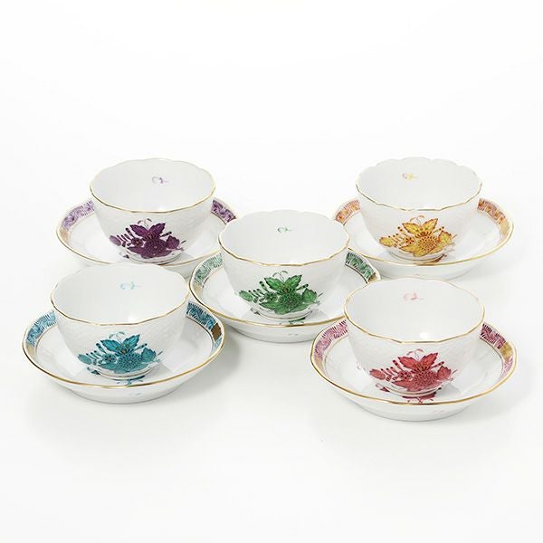 ヘレンド アポニー 00710-0-91／711 ジャパニーズカップ＆ソーサー 130ml 5色セットB